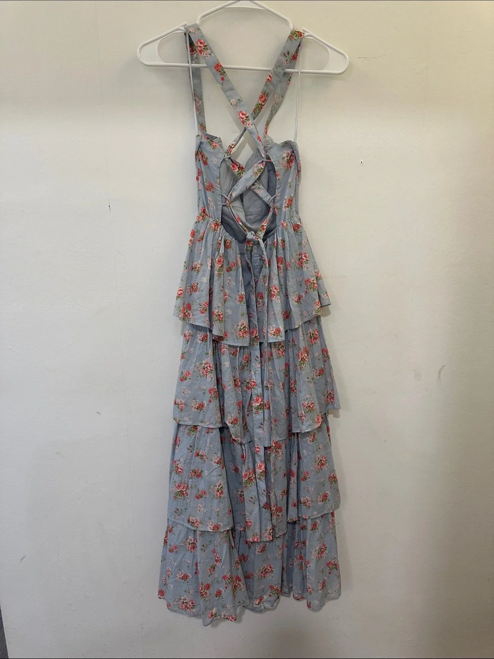 Abercrombie Blue Floral Tiered Sundress with Crisscross Straps